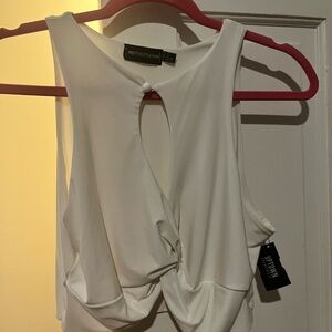 PrettyLittleThing White Red Cut Out Tie Front Tank Top